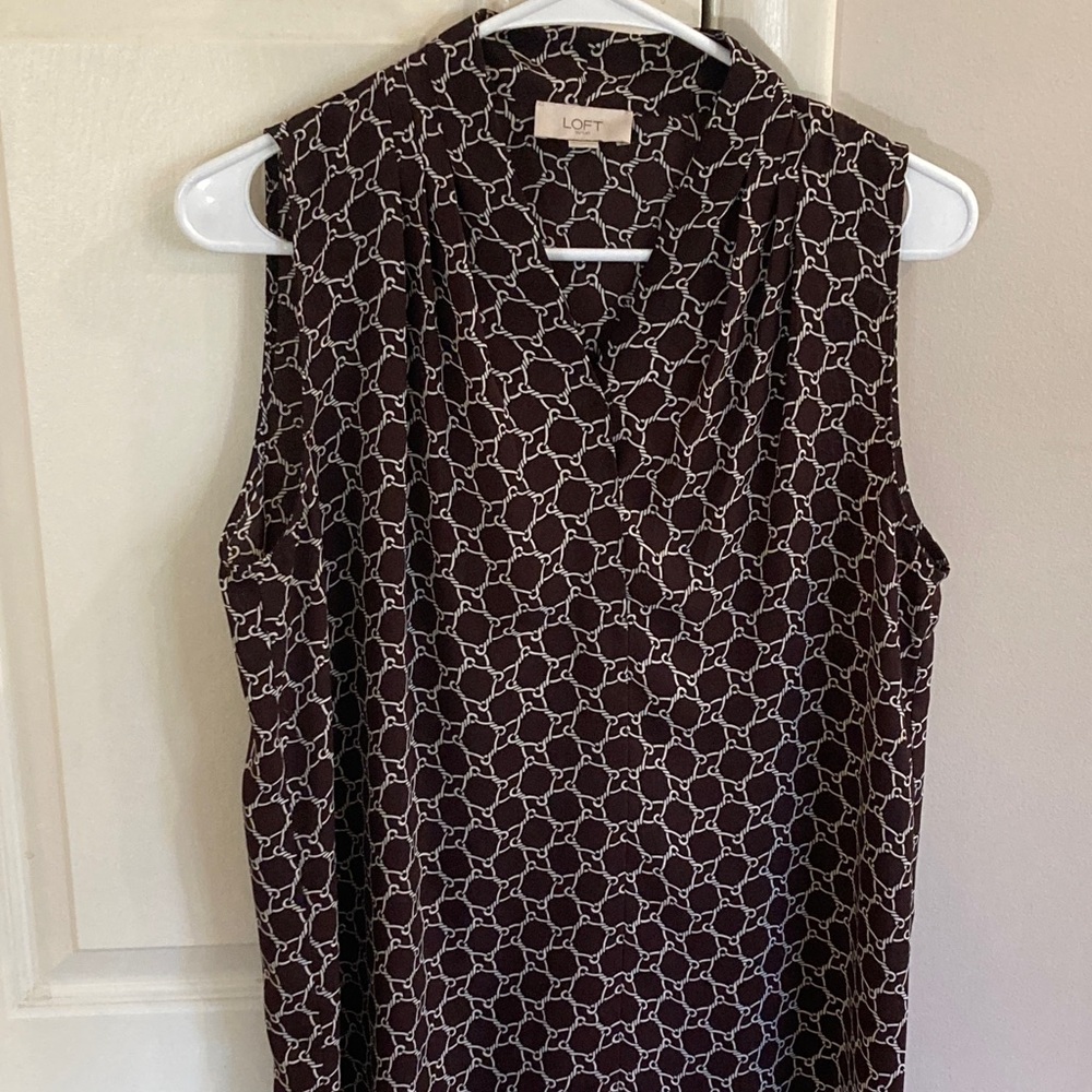 LOFT Women's Brown Patterned Sleeveless Blouse